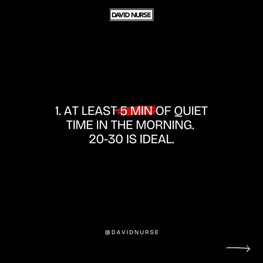 DavidNurseNBA's tweet image. 3 Things That Will Change Your Entire Day!

1. At least 5 min of quiet time in the morning. 20-30 is ideal.

2. WORKOUT! A workout you enjoy.

3, Spend time with people you enjoy being around.

#TransformYourDay #DailyWellness #MorningRoutine #FeelGoodHabits #HealthyLifestyle