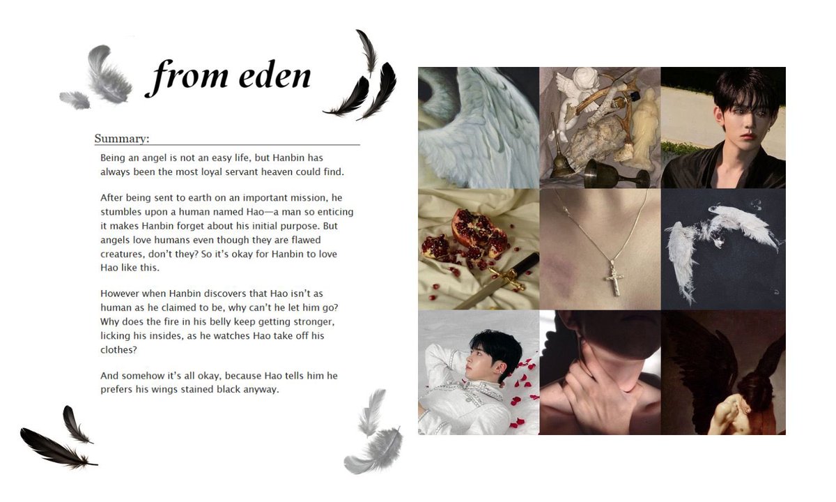 haninizip's tweet photo. "from eden" 

• 8.8k words
• binneul
• rated e 🔞
• angel bin x demon neul
• corruption, religious guilt, loss of virginity
• please read the tags!

https://t.co/60Fp6kOVaY https://t.co/3EjGZ6psp2