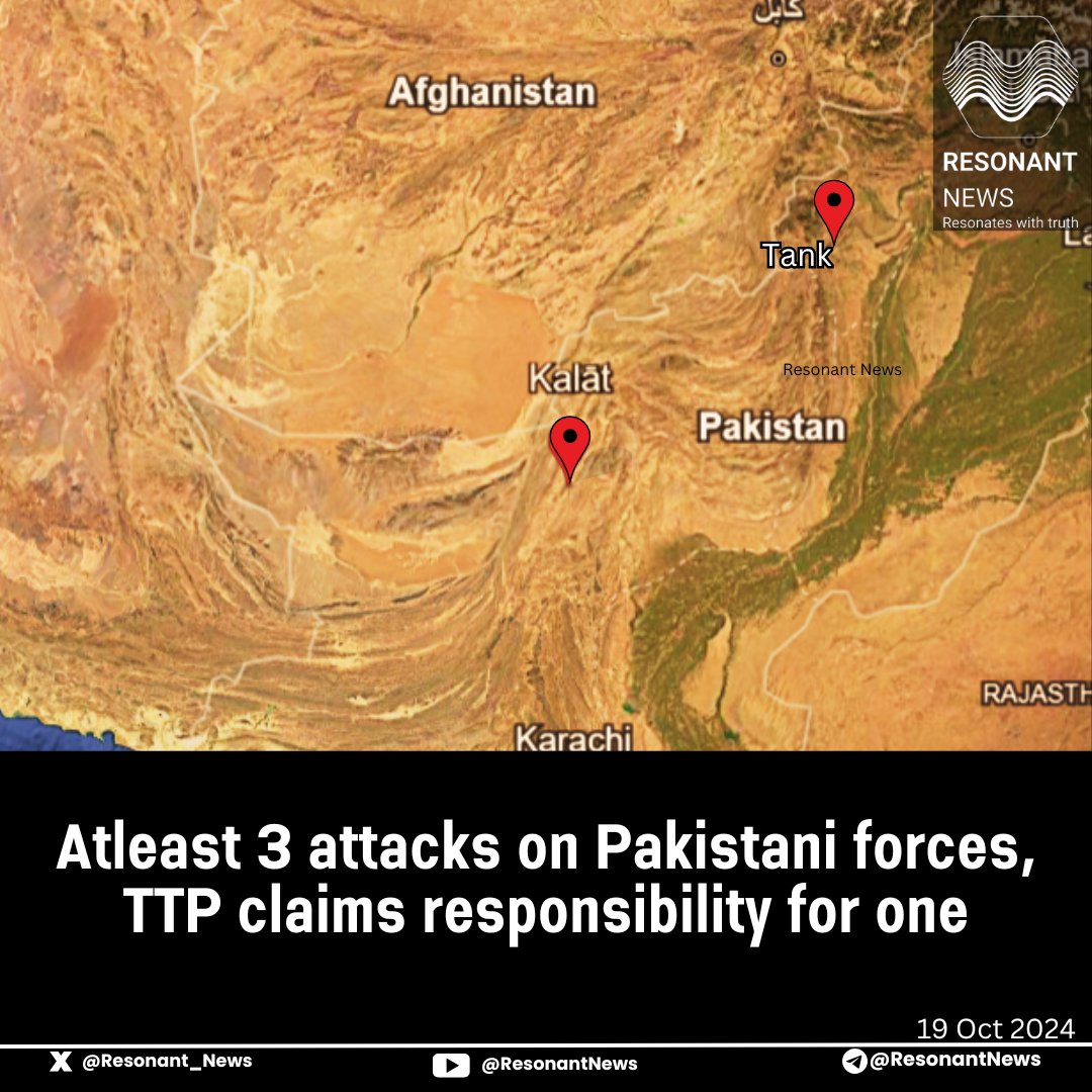 LevinaNeythiri's tweet photo. 🔴2 attacks in Tank, one in Kalat Balochistan, Pakistani 🇵🇰Forces continue being pounded by rebel groups

1⃣ Jandola border,Tank, S waziristan:
TTP claims FC post attacked, atleast 10 soldiers injured/killed.
Pro Pak Army accts confirm the news, but no details mentioned.
2⃣ Kalat, Balochistan: 1 Levies personnel killed, 2 injured 
3⃣ IED blast, Tank: FC convoy targeted, 2 FC personnel injured