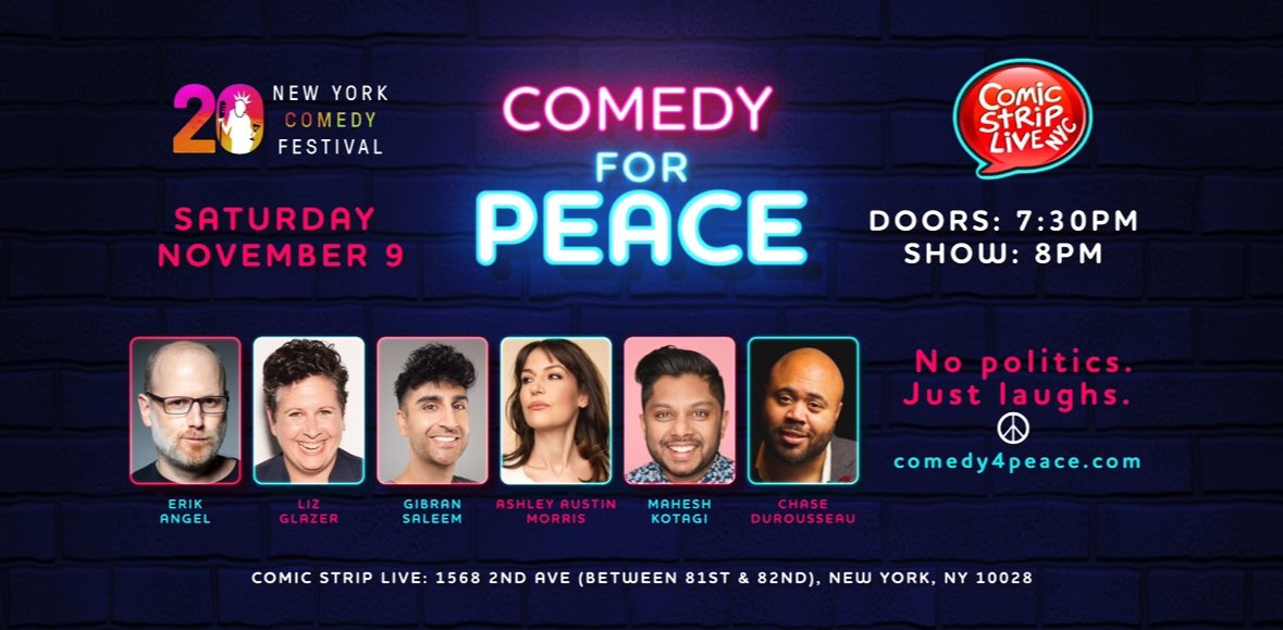 New York Comedy Festival presents; Comedy for Peace 11.9 8pm Buy your early bird tickets now and come be together; rb.gy/ma1ih1 #newyorkcomedyfestival #interfaith #jewish #muslim #ChristianFaith