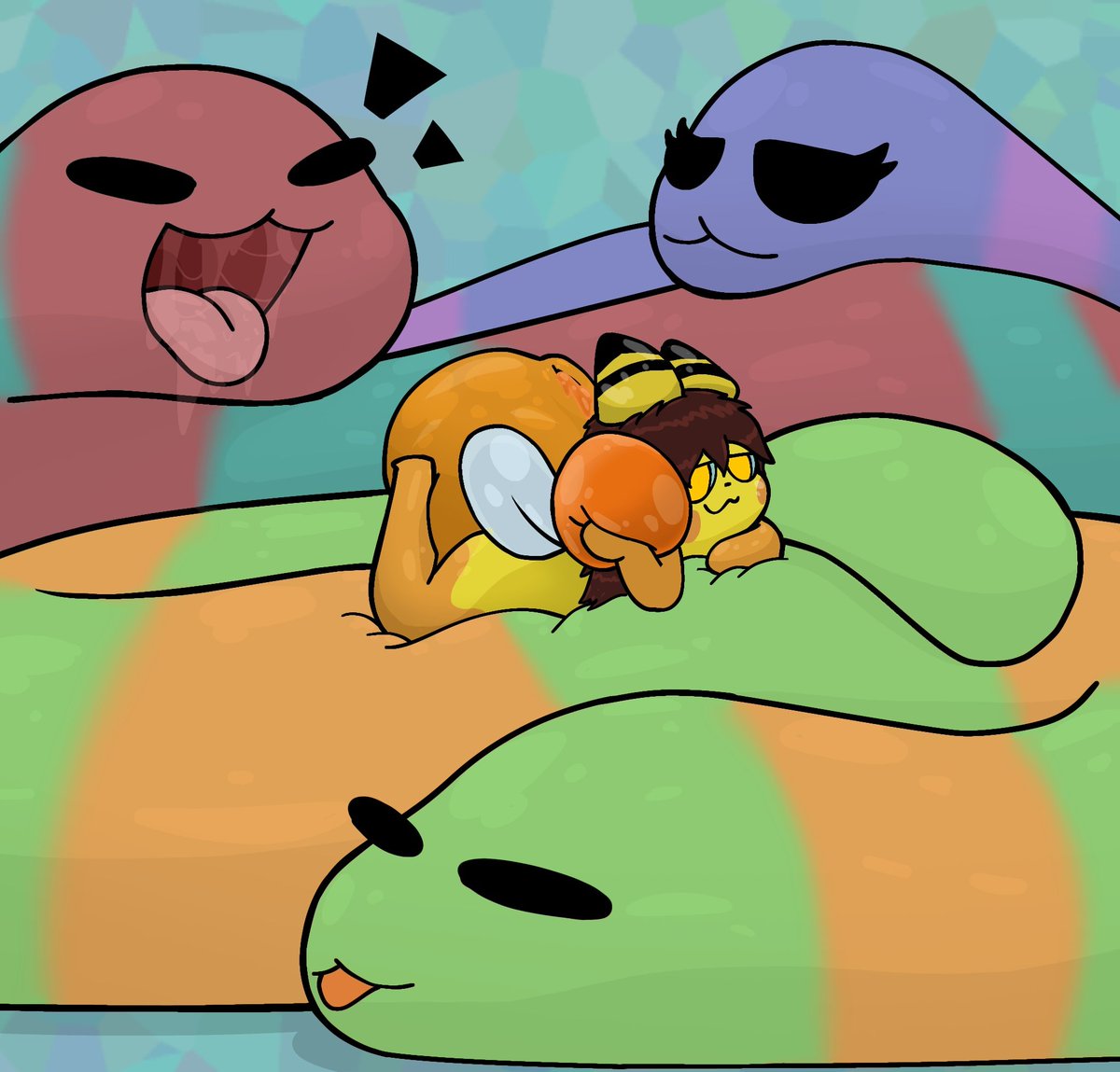 jelivanilla's tweet photo. Art trade with @PichuArekusanda 
The holy gummy worm throne 🪱 🍬 https://t.co/7vAMxyzGEK