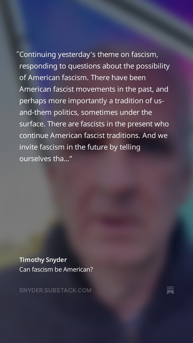 TimothyDSnyder's tweet photo. What is fascism? Why is fascism bad? Can fascism be American? I answer some of the questions I've been receiving in a series of short videos. 
See link to the series in my profile and link to 2nd video in image below. https://t.co/BTpEqciqjn