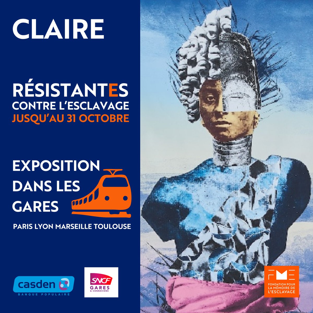 fondation_me's tweet photo. 1/ #threadstorytime #threadtolearn
RESISTANT.E.S CONTRE L’ESCLAVAGE – Jusqu’au 30/10, retrouvez dans les gares le portrait de figures des combats contre l’esclavage et pour l’égalité.

Aujourd’hui : Claire, symbole du marronnage en Guyane 🌱 À découvrir dans les 4 gares https://t.co/CO4bDttzzI