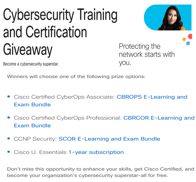 🚨Enter to win:  FREE #Cisco Cybersecurity Training &amp; Certification Giveaway!!  📢 5 winners will be randomly selected on November 15, 2024.  🚨Enroll FREE &amp; more details at:  mkto.cisco.com/cybersecurity-…  <a href="/LearningatCisco/">Learn with Cisco</a> #CiscoU #CiscoCert #CybersecurityAwarenessMonth 🌐🆓💡🕵️‍♂️🛡️💻