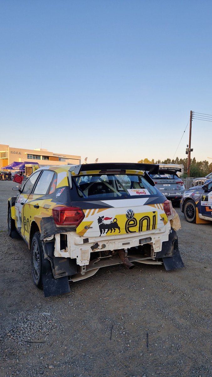 CYPRUSRALLY's tweet photo. Galatariotis Volkswagen Polo looks battered and bruised at the Service Park. It is probably its last #CyprusRally https://t.co/j1NvYMjwPO