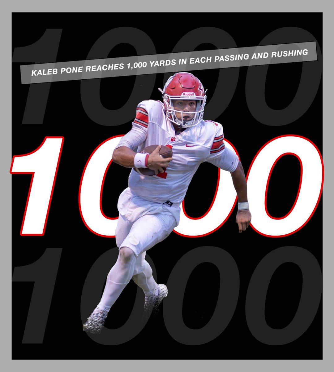 Another big milestone was hit last night! Junior QB, Kaleb Pone, went over the 1,000 passing yard AND the 1,000 rushing yard marks respectively. Kaleb currently stands at 1,113 passing yards and 1,010 rushing yards with 23 total touchdowns through 8 games.