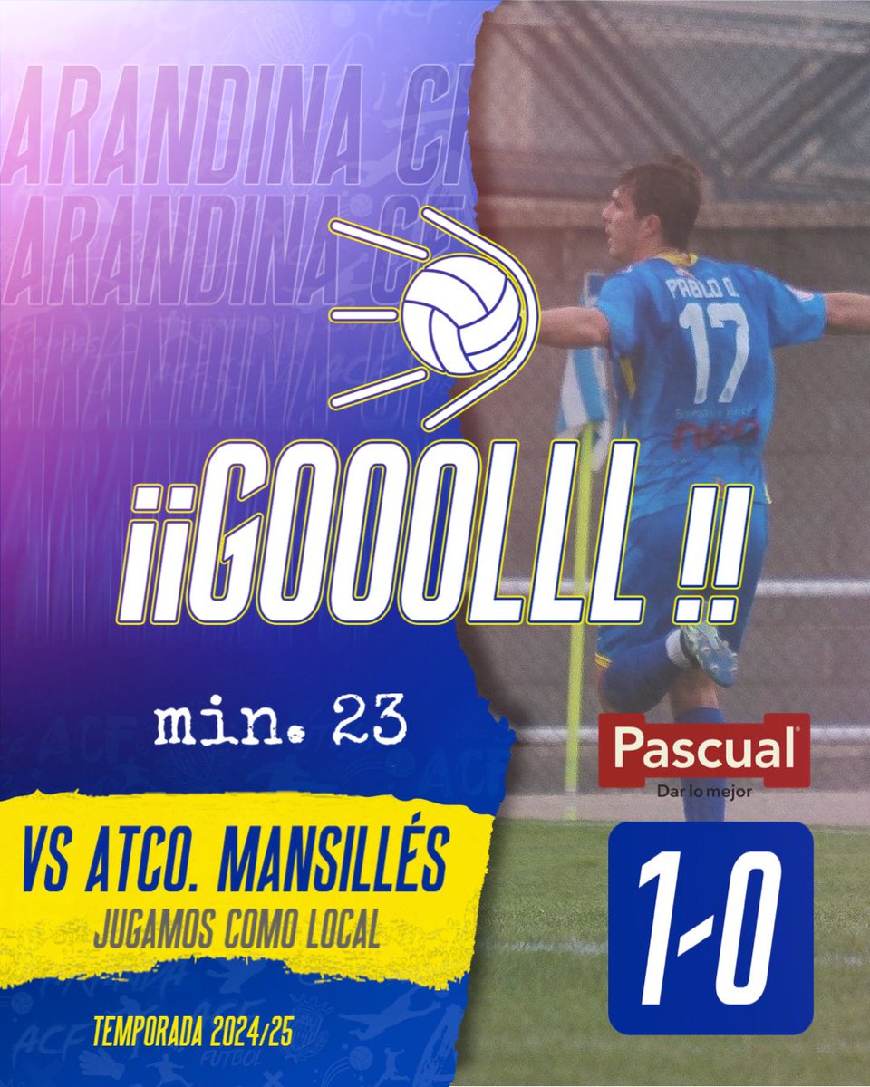 ⏱’ | Minuto 23
Primer gol para la Arandina de <a href="/_PabloOrtiz_9/">Pablo Ortiz Suarez</a> 

Arandina CF 1 VS 0 <a href="/AtlMansilles/">Atlético Mansillés</a>
#somosArandina