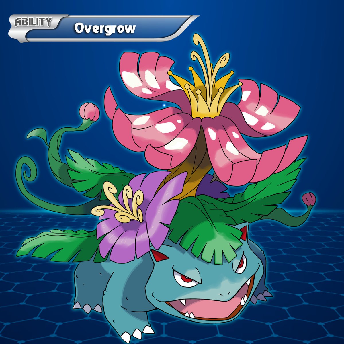 badafra's tweet photo. Meet Venusaur's Ability form

Overgrow: Venusaur's plants and flowers grow larger, boosting Grass-type moves when in a pinch.

Chlorophyll: With the sun shining and light absorbed into its flower, Venusaur becomes leaner and its speed increases.#AbilityForms https://t.co/bAvVN3n8s8