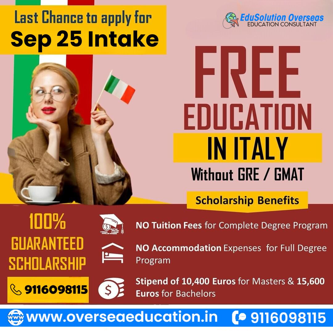EdusolutionO's tweet photo. 🎓 Study for FREE in Italy! 🇮🇹
- 100% Guaranteed Scholarship
- NO Tuition Fees for the Complete Degree Program

#StudyInItaly #FreeEducationItaly #PublicUniversitiesItaly #StudyAbroadItaly #ScholarshipsInItaly #ItalyEducation  #BachelorsInItaly #StudyEurope #EdsuolutionOverseas https://t.co/srI9C5z8C2