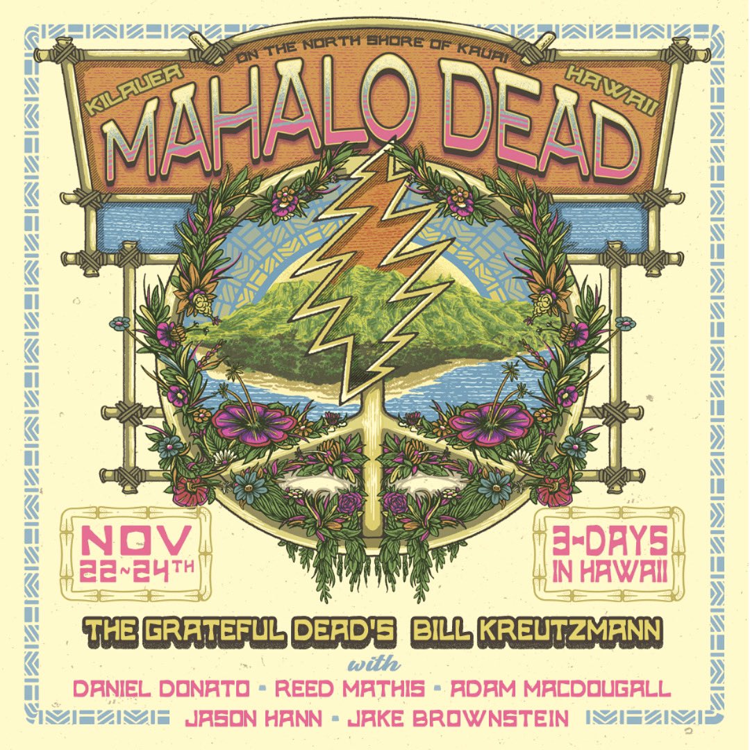 Low ticket warning! All 3 shows have very limited tickets remaining, including a few 3-night VIP packages. GA tickets are just $105. and there’s no dynamic pricing, no platinum seats! This is about mahalo, community, and the spirit of the Grateful Dead: billkreutzmann.com