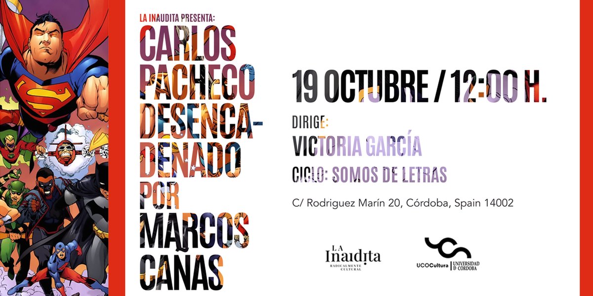 capemarcos's tweet photo. ¡Qué rato tan divertido hoy con los amig@s de @la_inaudita, @UCOCultura y @revcariatide! Hemos podido hablar un poco de Carlos Pacheco y sus trabajos señeros. "Siempre Vengadores" empezó a gestarse en una playa de Conil, aunque ni su protagonista lo supiera. https://t.co/gMULWexh8x