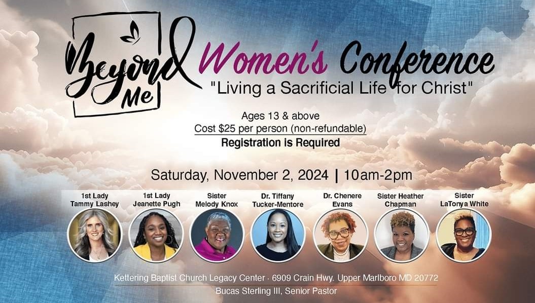 CBCatCLINTON's tweet photo. Attention all ladies! First Lady Jeanette Pugh is scheduled to speak at the Beyond Me Women's Conference held at Kettering Baptist Church on November 2, 2024. To register click the link below. 
https://t.co/kJpv9n8Y4o https://t.co/Ek6yp7HReA