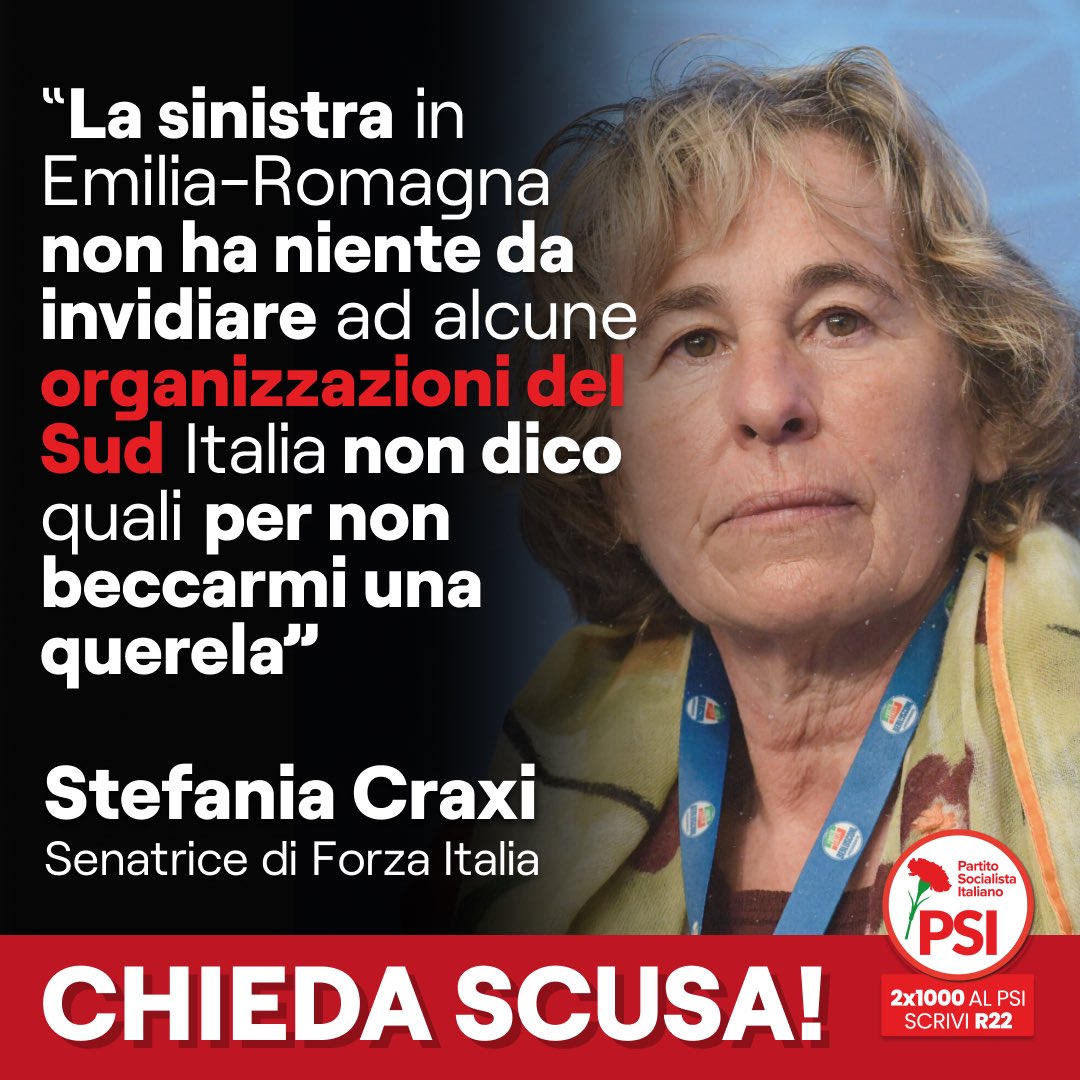 e_maraio's tweet photo. Paragonare la #sinistra dell’#EmiliaRomagna ad organizzazioni criminali del #Sud Italia è una inaccettabile caduta di stile di Stefania Craxi. Da socialisti, che da sempre sono nel centrosinistra, aspettiamo le scuse. 

Stefania ha mancato di rispetto ad una grande tradizione politica e culturale della sinistra in Emilia Romagna, una storia che ha visto e vede il filone socialista protagonista. E’ irrispettosa verso i cittadini del Sud perché, secondo il suo ragionamento, è qui e non in altre parti del Paese che esiste la criminalità. 

Spero davvero che Stefania Craxi, con la sua osservazione di oggi, non volesse riferirsi ad alcuni esponenti della destra, che a certe associazioni del Sud hanno dato invece un contributo notevole, contributo cristallizzato nei loro casellari giudiziari.

Pertanto, lo ripetiamo, chieda scusa ai tanti socialisti che hanno contribuito a fare grande la tradizione dell’Emilia Romagna, chieda scusa al Sud ed alle sue migliori esperienze e competenze. Noi, nel frattempo, andiamo avanti nella campagna elettorale, sostenendo con convinzione Michele De Pascale e il suo progetto per l'#EmiliaRomagna.