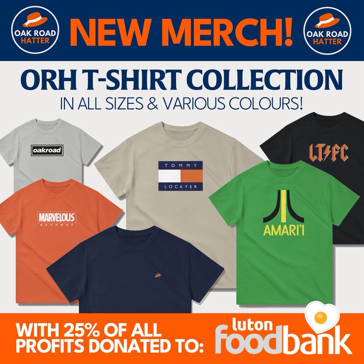 OakRoadHatter's tweet photo. 🚨 NEW MERCH 🚨

ORH are excited to announce the launch of a new merch range, made by fans for fans 👒

With 25% of the profits going to the @LutonFoodbank, take a look at what's available in drop 1 right now!

🛍️ Shop here: https://t.co/6ciQgUj13d

#LTFC #COYH #Hatters https://t.co/jp4YEj1wZ2