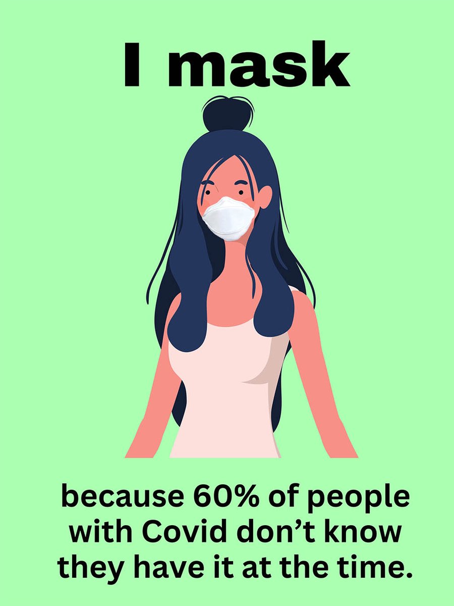 I mask because 60% of people with Covid don't know they have it at the time. #WearAMask #MaskUp
#CovidIsNotOver #CovidIsntOver #CovidIsIAirborne #StopLongCovid #BringBackMasks #KeepMasksInHealthcare #DoNoHarm #KeepsMasksInHealthcare
#DoNoHarm
