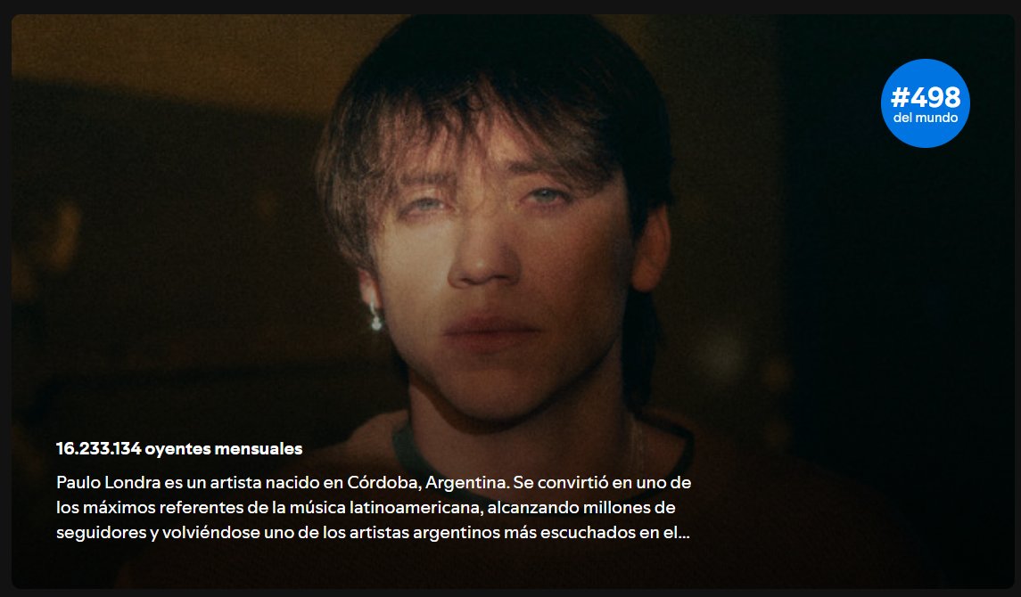 londraonly's tweet photo. Paulo Londra vuelve entrar al TOP 500 en Spotify. Esto recién empieza https://t.co/PeEGRw59Ig