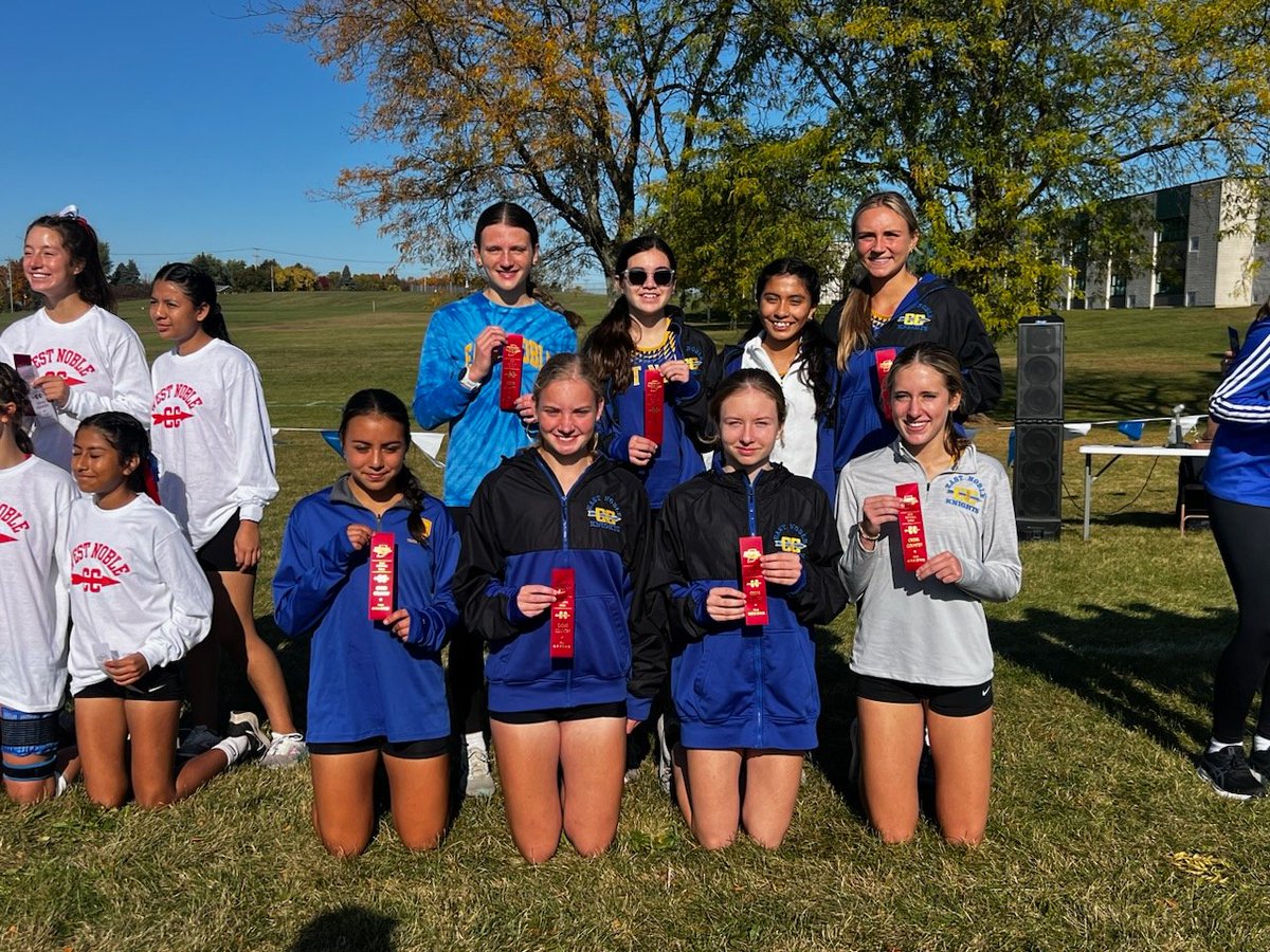 ENXC1's tweet photo. The ENXC girls tie Carroll with 55 points for first but  lose on a tie breaker.  Great performance with the top 5 all in the top 20.  Gibson  3rd, Carpenter 8th,Colin 10th, Koons 15th and Boese 19th.  David and Petersen also running well! https://t.co/zcNRqgQhPi
