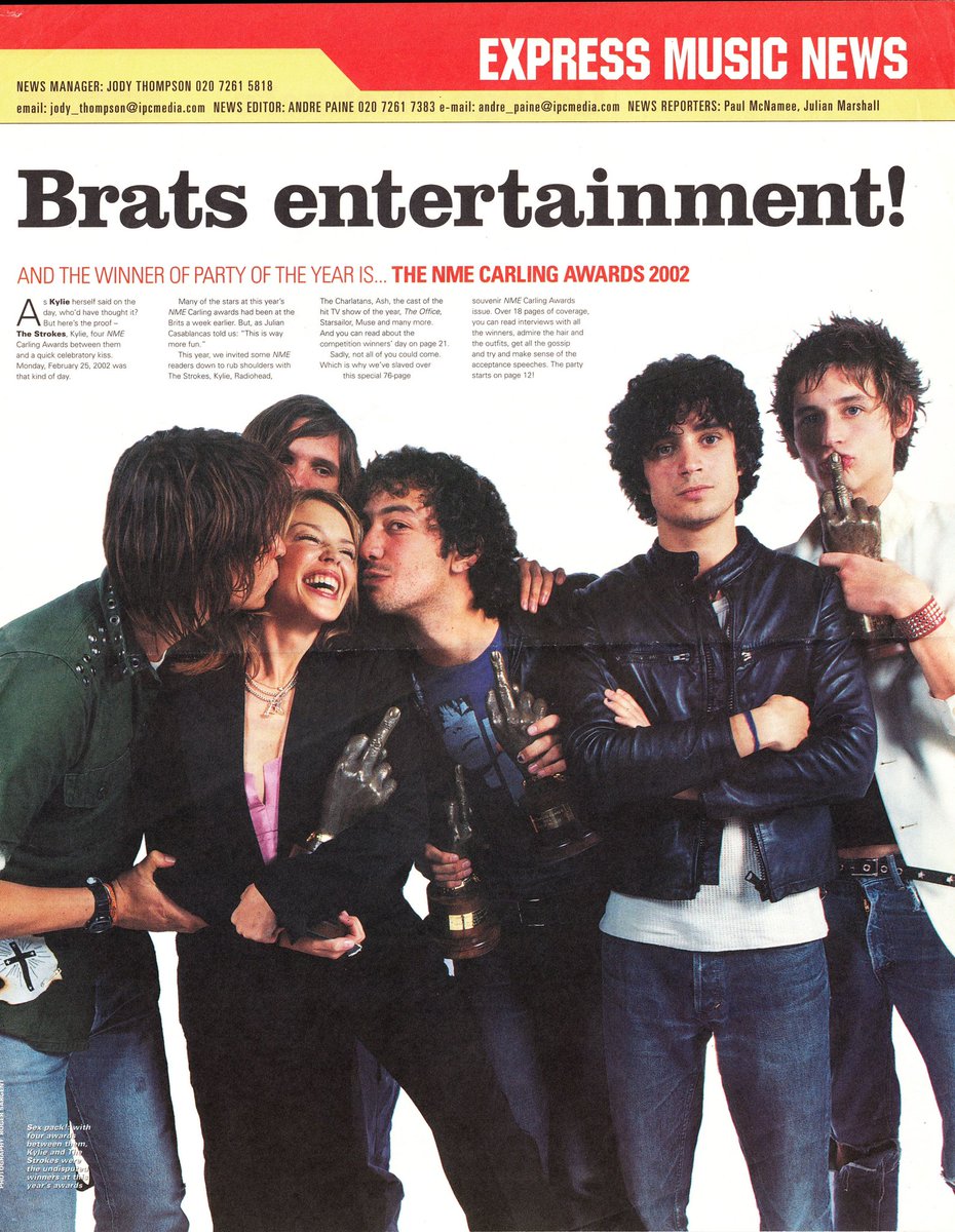 nayainfurs's tweet photo. the strokes with kylie minogue after the NME carling awards (2002) https://t.co/lRZLNnBJPl