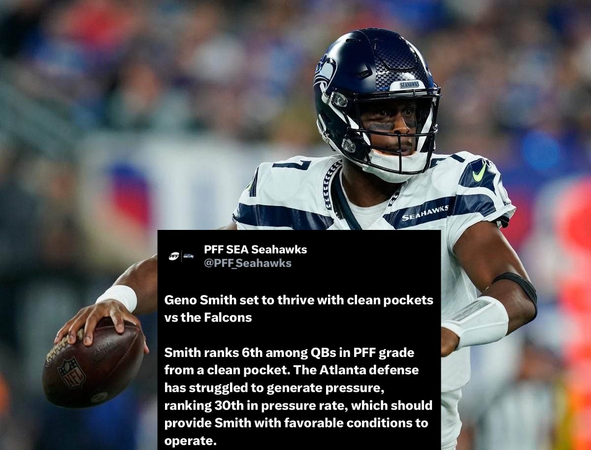 hawkmania4's tweet photo. The #Facons pressure is the lowest this season so far. MAYBE #Seahawks Geno Smith will have good protection:

[📷: Danielle Parhizkaran/USA TODAY Sports] https://t.co/aQ2mEPxWQs