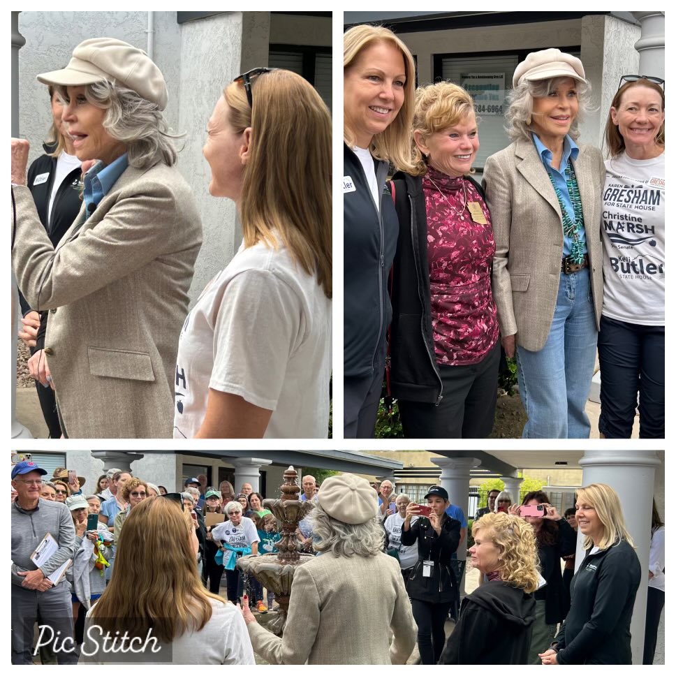 Climate change is on the ballot and Jane Fonda is in town! Here she is helping ⁦<a href="/KelliButlerAZ/">Kelli Butler</a>⁩, ⁦@ChristinePMarsh⁩ and me launch our first canvass of this all-important weekend. Let’s Get Out the Vote. It’s #GOTV time in #LD4!