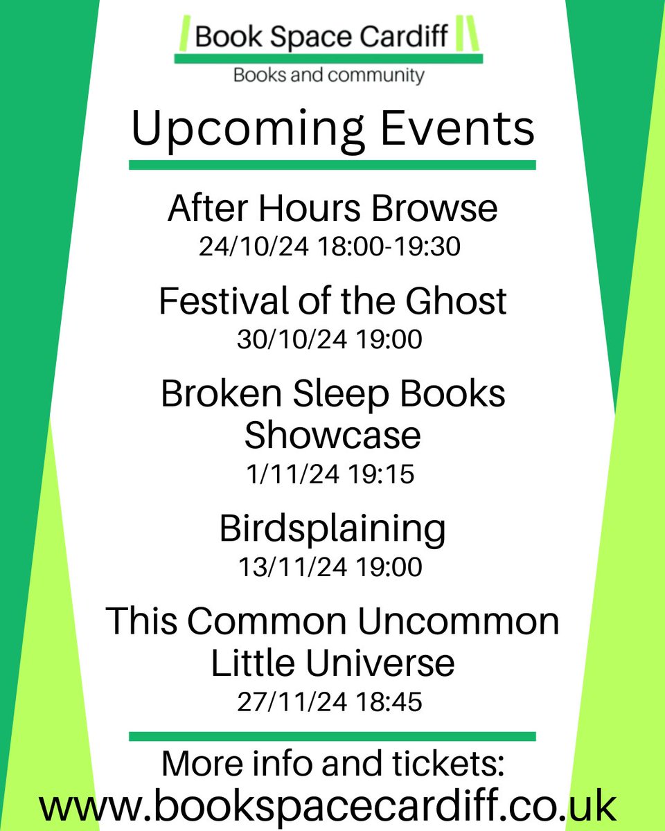 BookSpaceDiff's tweet image. Upcoming events at Book Space Cardiff in October and November!