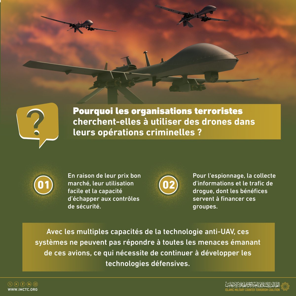 imctc_fr's tweet photo. #IMCTC_Info| Selon l’Indice mondial du terrorisme publié par l’Institut d’économie et de paix pour 2023, le recours aux drones pour lancer des attaques terroristes augmente très rapidement. https://t.co/8a2LNujTpD