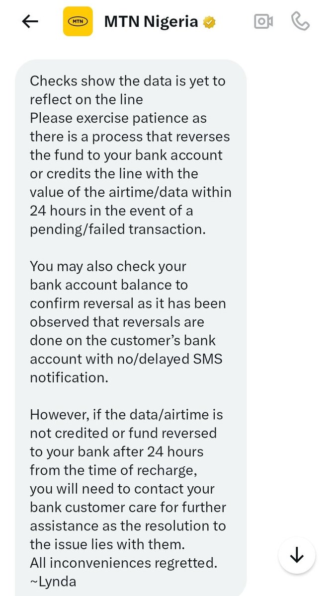 Reverse payment confirmed, thank you <a href="/MTNNG/">MTN Nigeria</a> .