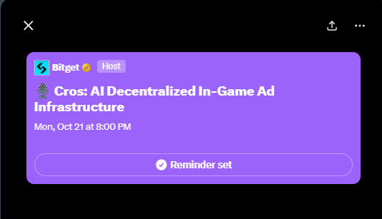 teeebor's tweet photo. @bitgetglobal @CrosWorlds I will attend the @CrosWorlds AMA event. @FrankWilli46430 @anastablack @greysxaddict https://t.co/DO58P37XQc