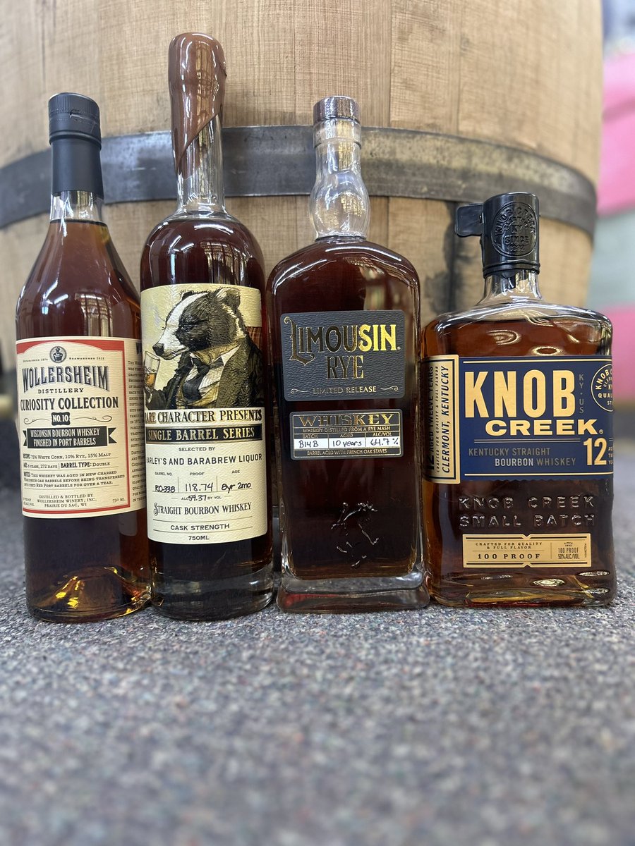 HarleysLiquor's tweet image. Happy Saturday! 

6yr Wollersheim port finish
8yr Rare Character Store pick 
10yr Limousin Rye
12yr Knob Creek

Multiple bottles of all 4! 

#wollersheim #rarecharacter #dancinggoat #knobcreek