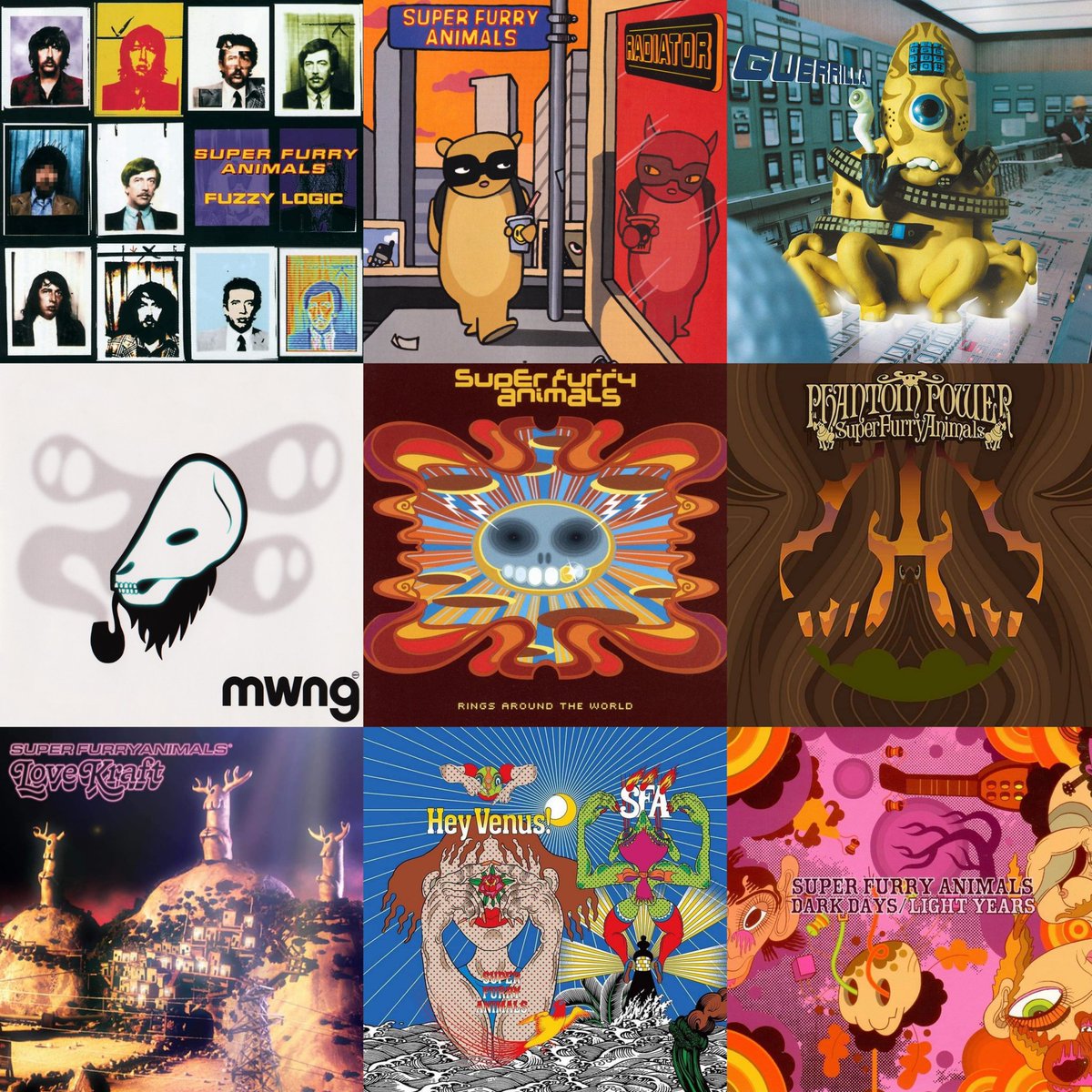 Since it's #NationalAlbumDay in the UK today... Has there ever been a better run of great albums in tandem with such a great run of album covers as these records by Super Furry Animals? (That's a rhetorical question. The correct answer, of course, is: No, there has not 😉)