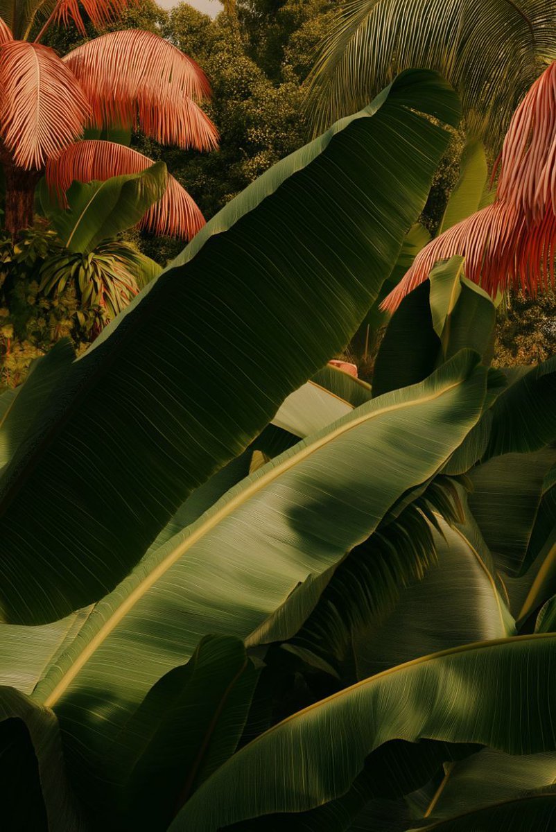 tryChant's tweet photo. Made by #midjourney.

Prompt:

A close-up of large banana leaves, exotic plants, in the style of Daniel Garber. In the background is an abstract garden with bold colors, golden light, dark green and pink, surrealistic detail, hyper-realistic, photorealistic, reminiscent of National Geographic photography.

Check more AI-generated images on @vavebg