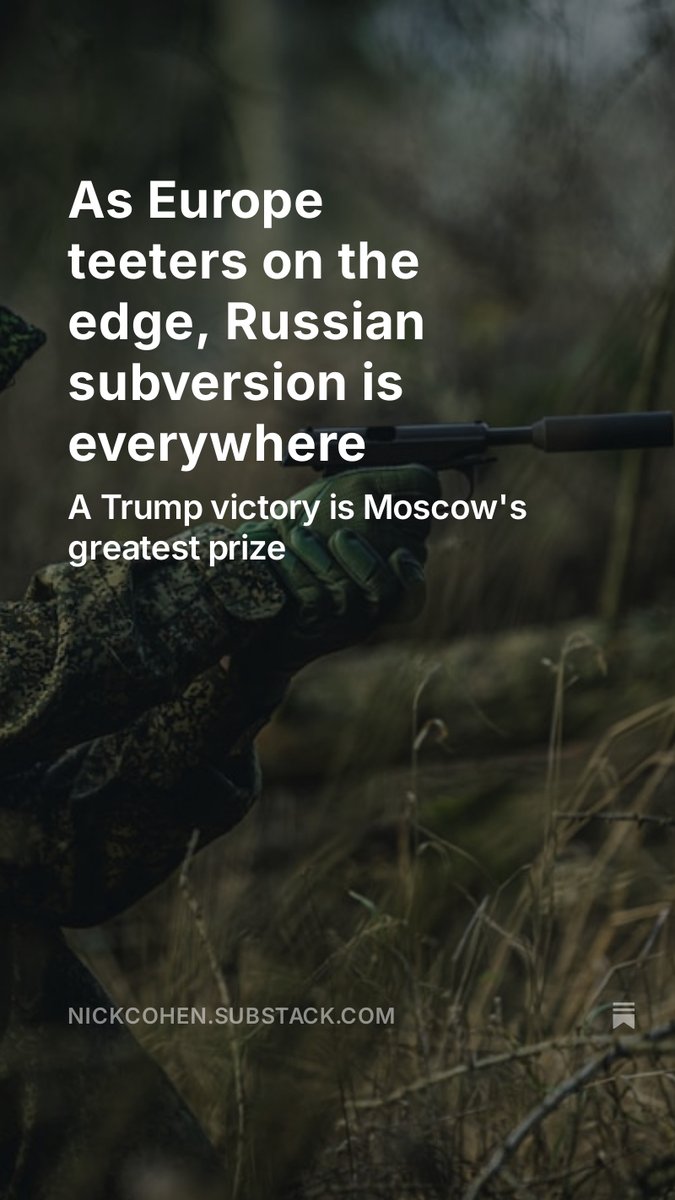 As  North Korea threatens to send its troops to Europe and Donald Trump, Putin’s greatest asset threatens to return to power, long read from me on  Russian supervision and podcast interview with the Swedish  investigative journalist Axel Gordh Humlesjö
open.substack.com/pub/nickcohen/…