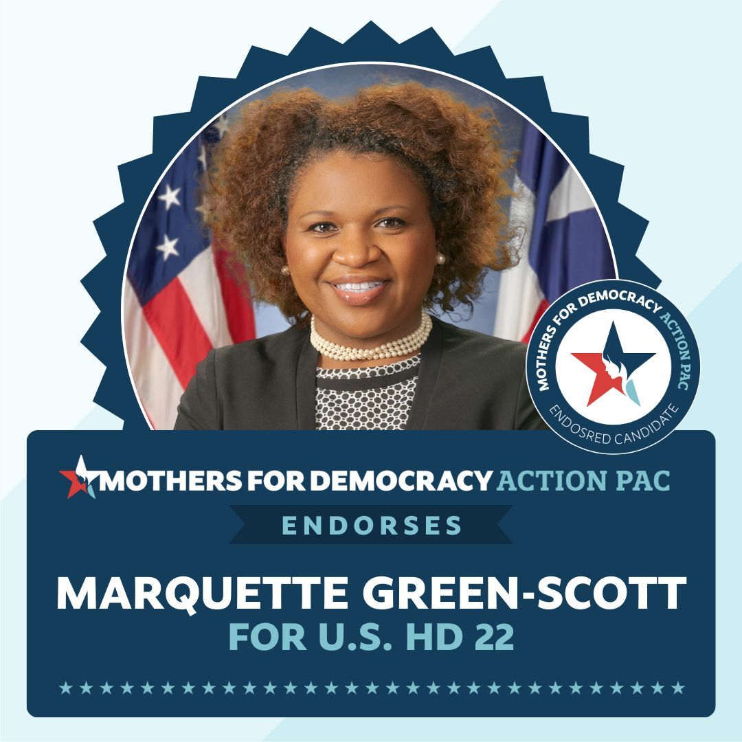 Mothers for Democracy PAC (@democracymompac) on Twitter photo We're proudly endorsing Marquette Greene-Scott (<a href="/mgreenescott/">Marquette Greene-Scott</a>) for U.S. Congress, TX 22! We're proudly endorsing Marquette Greene-Scott (<a href="/mgreenescott/">Marquette Greene-Scott</a>) for U.S. Congress, TX 22!