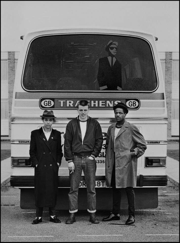 PunKandStuff's tweet photo. October 1979 'The 2 Tone Tour' Pauline Black #TheSelecter, Suggs #Madness and Neville Staple #TheSpecials photographed in Brighton by Chalkie Davies https://t.co/OY0ZqDPBpN