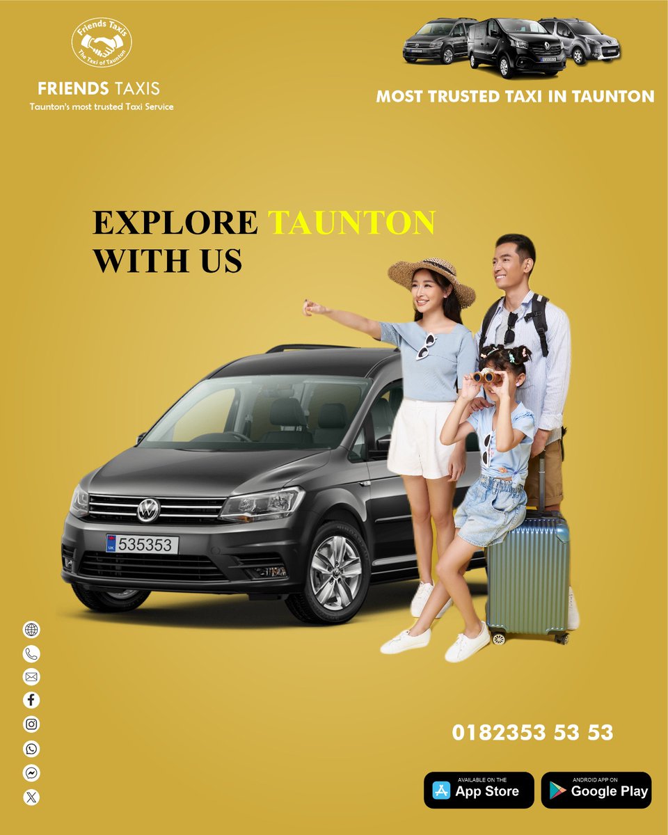 FriendsTaxis's tweet image. Your travel partner in Taunton Somerset 

Friends Taxis - The Taxi of Taunton 

#taxitaunton #friendstaxis