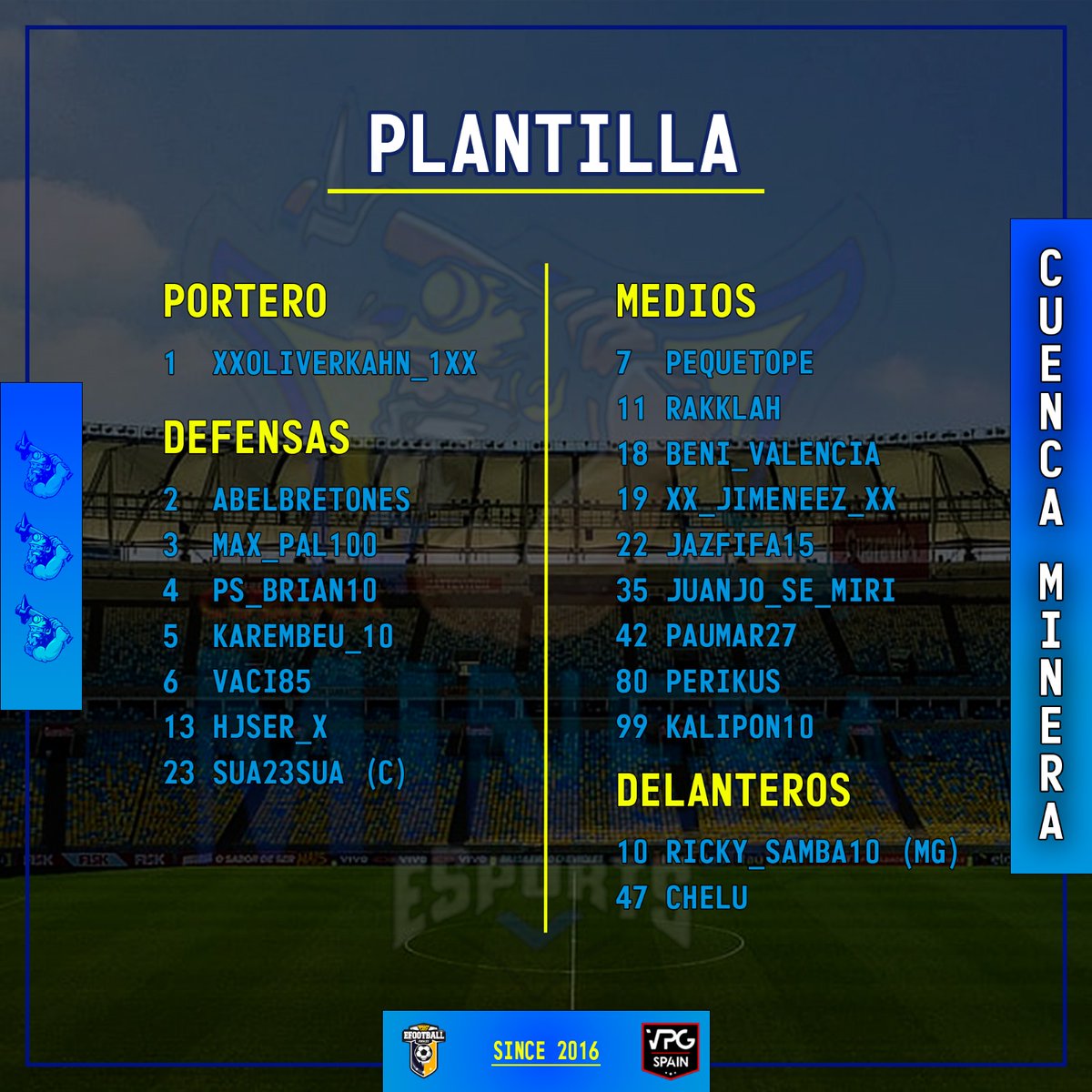 ⚒️ 𝙿𝙻𝙰𝙽𝚃𝙸𝙻𝙻𝙰 ⚒️

Estos serán nuestros jugadores para esta temporada.

#VamosCuencaMinera
