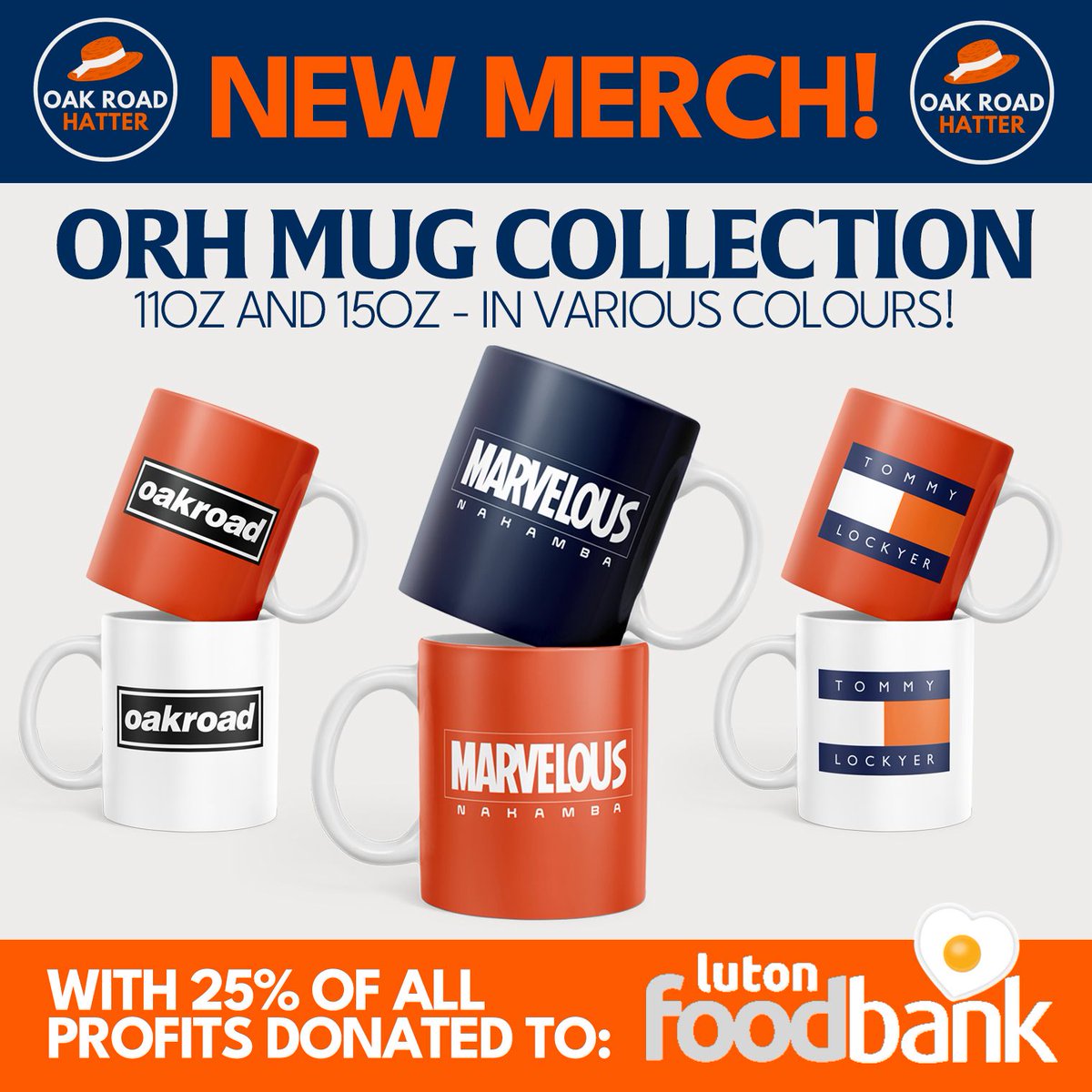 OakRoadHatter's tweet photo. 🚨 NEW MERCH 🚨

ORH are excited to announce the launch of a new merch range, made by fans for fans 👒

With 25% of the profits going to the @LutonFoodbank, take a look at what's available in drop 1 right now!

🛍️ Shop here: https://t.co/6ciQgUj13d

#LTFC #COYH #Hatters https://t.co/jp4YEj1wZ2