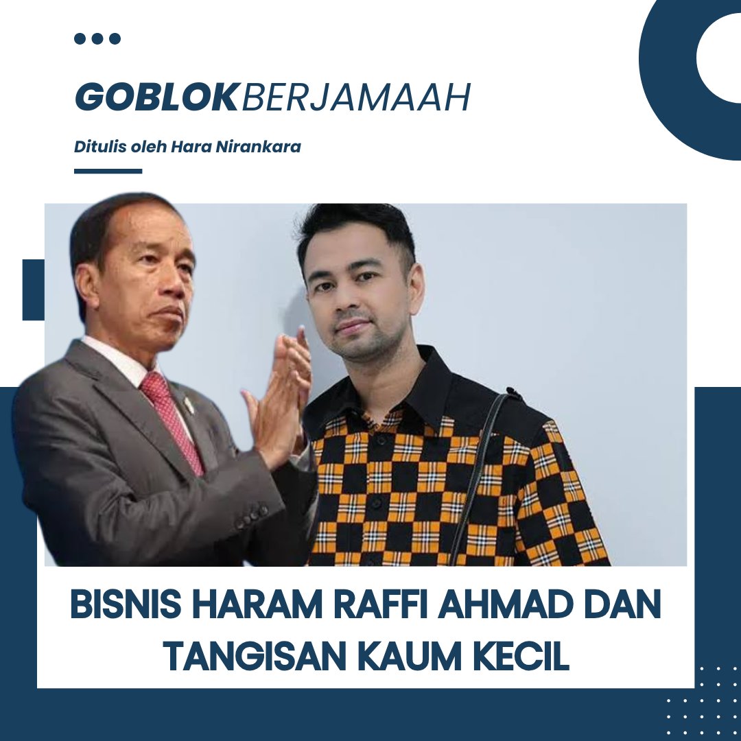 Bisnis Haram Raffi Ahmad dan Tangisan Kaum Miskin

Siapa sih yang tidak kenal dengan Raffi Ahmad? Pria yang sudah berkarir selama 20 tahun di dunia hiburan ini, semakin sukses menorehkan pundi-pundi hartanya lewat beragam bisnis yang ia miliki. Namun siapa sangka, di balik