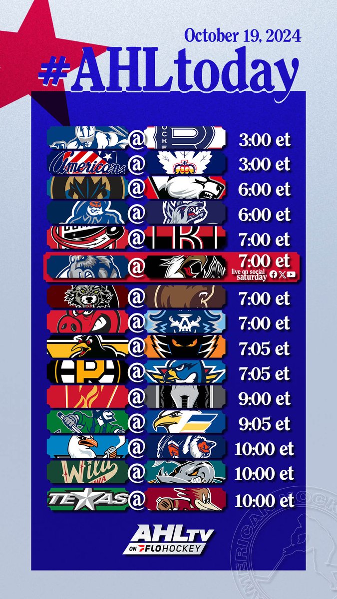 TheAHL's tweet photo. Saturday entertainment🍿
#AHLToday
📅: October 19
📺️: https://t.co/xslzIvekI0
🆓: #MBvsGR free on @FloHockey's Facebook, X, and YouTube accounts https://t.co/p5zbvzuk80