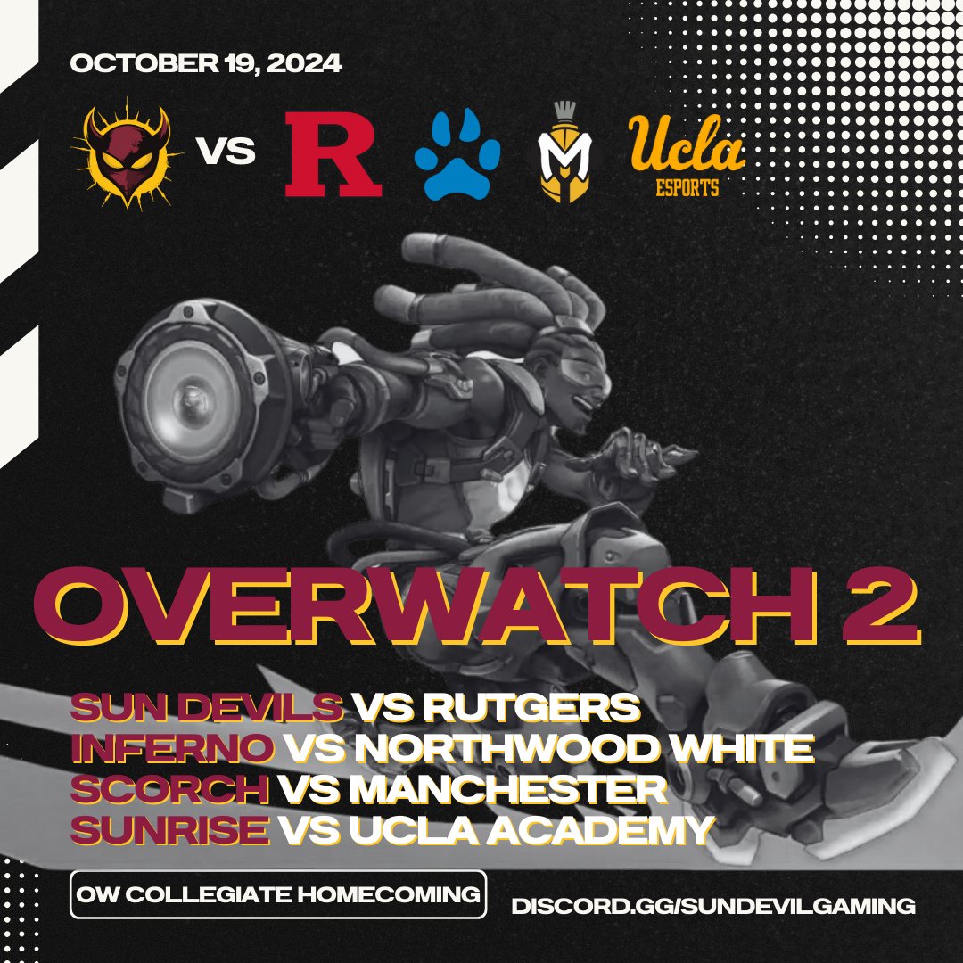 ASUesports's tweet image. Big day for Overwatch as all 4 of our teams take on ABC this morning with a highlight match of #7 ranked Sun Devils taking on #8 @RutgersEsports. Matches start at 11AM with player POV streams listed below.
#DevilsInTheDetails