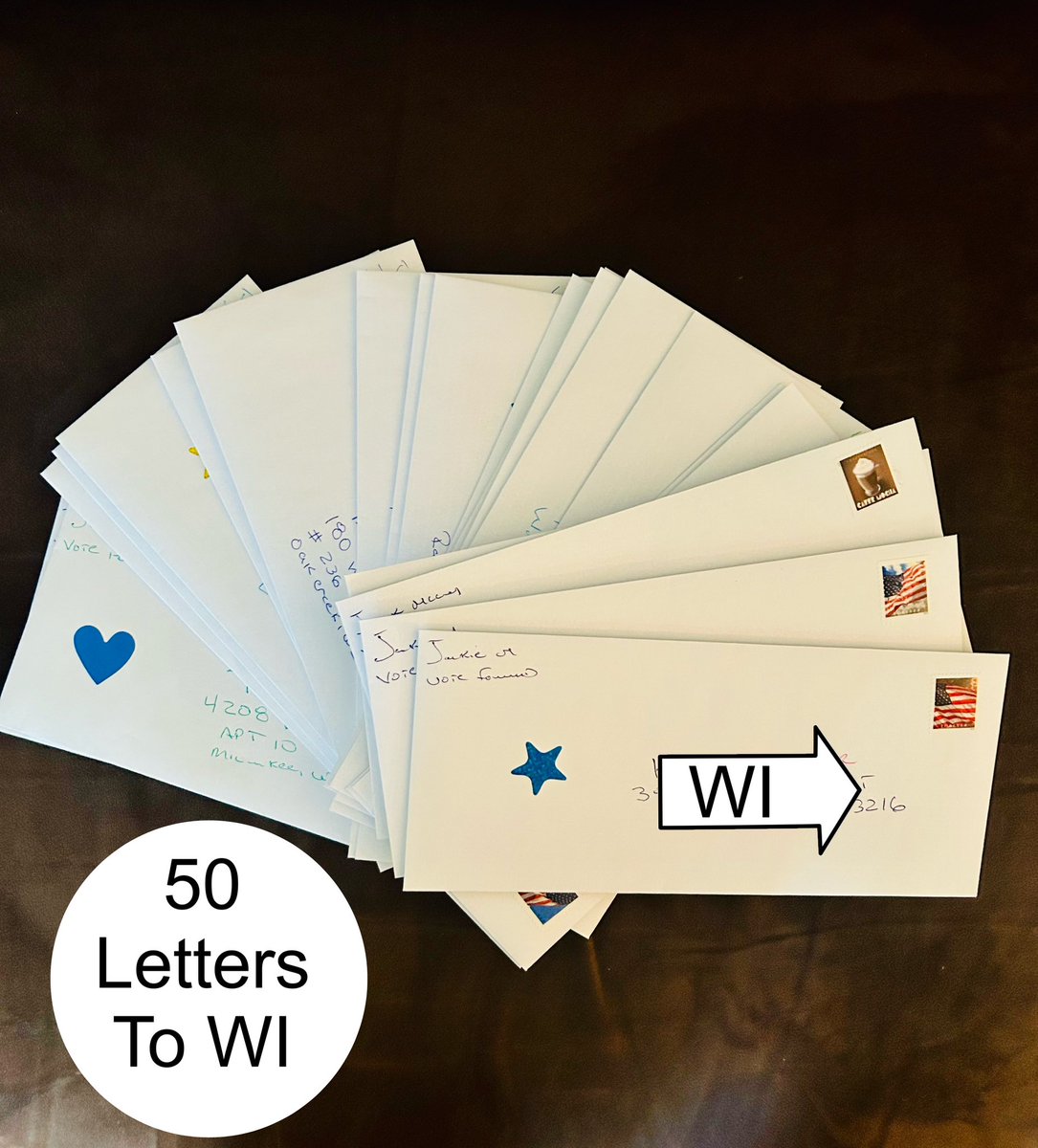 johnnylannoye's tweet photo. It’s time to dig deep into your energy reserves and reach every voter you can! Here’s 50 for WI. As long as I draw breath, I will be #GOTV LFG! 🌊📫🇺🇸
#voteforward #postcardstovoters #BlueWave2024 #hopiumchronicles https://t.co/ieHgHJs7pN