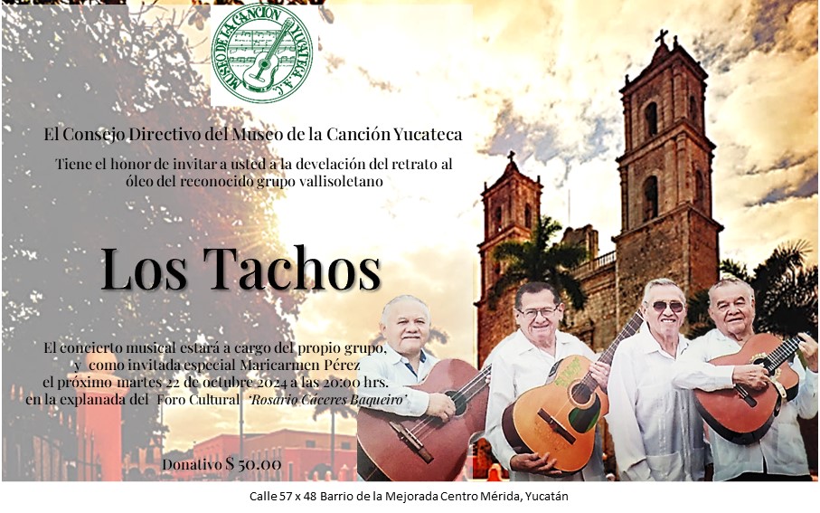 👉HOMENAJE Y DEVELACIÓN DEL RETRATO AL ÓLEO
DEL GRUPO VALLISOLETANO LOS TACHOS 
Invitada especial Maricarmen Pérez 
🗓️Martes 22 de octubre
⏰8:00 p,m
📍Calle 57 x 48 La Mejorada,
🎟️$ 50.00
¡ Todos invitados!!