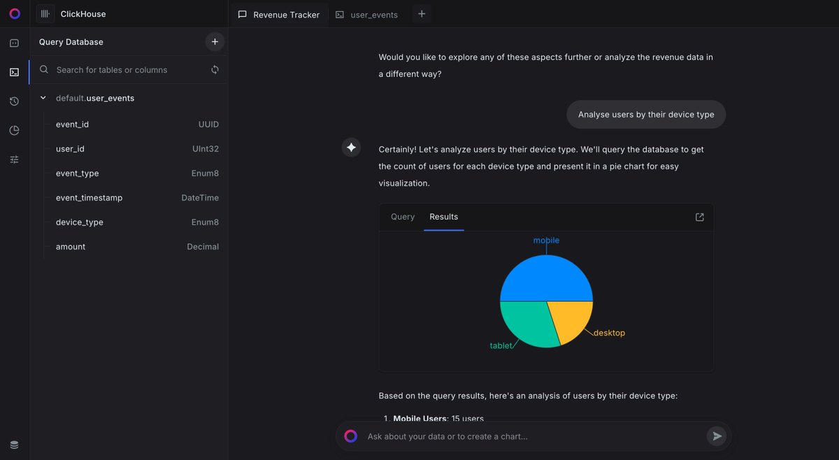 haxzie_'s tweet photo. After a bit of work, got @ClickHouseDB  working as well on @sequelhq 🙂 It's in a functional stage but I haven't completely tested it to work with large responses and datasets, from my initial run works pretty well 😅 https://t.co/xm0EvOhiaG