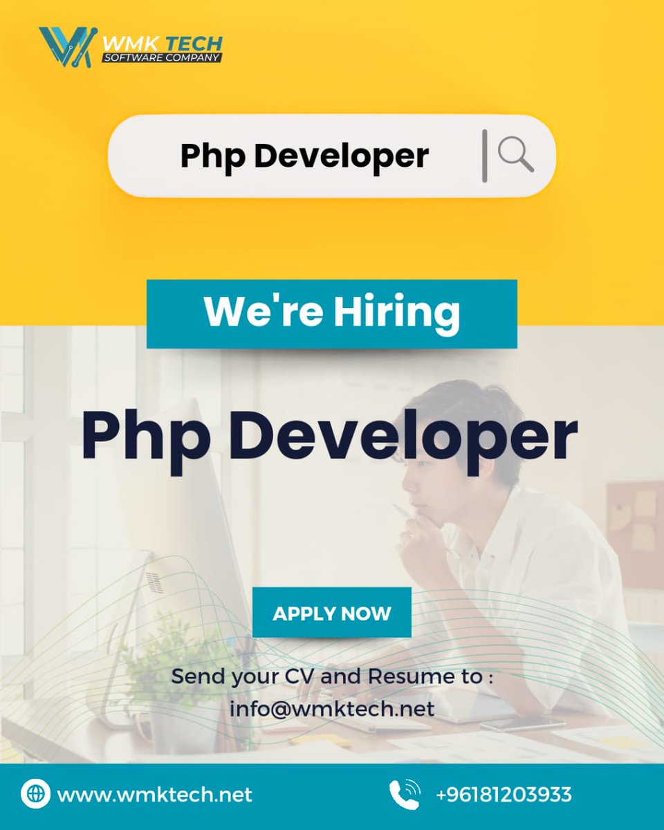 wmktech's tweet image. Are you a PHP Developer with a knack for creating dynamic web applications? Join us and contribute to innovative projects!
📧 Send your CV to: info@wmktech.net
📞 Contact us: +96181203933
#PHPDeveloper #Hiring #WebDevelopment #TechJobs #JoinOurTeam #CareerOpportunities