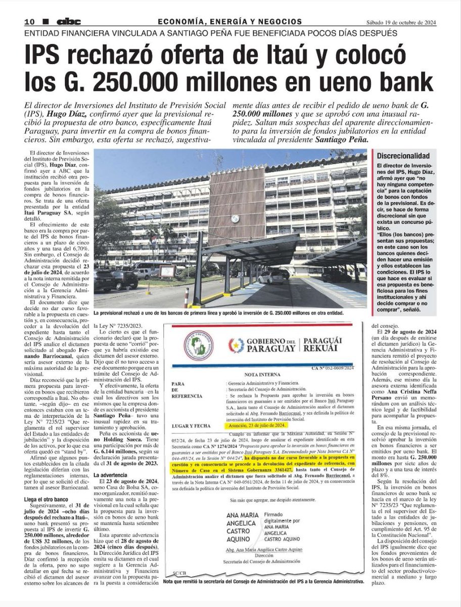 Más evidente el direccionamiento imposible.
Rechazaron a un banco (con más antigüedad y mejor calificación) con la excusa de que no había dictamen sobre la vigencia de la ley, y cuando tuvieron el dictamen compraron los bonos del otro en tiempo récord.