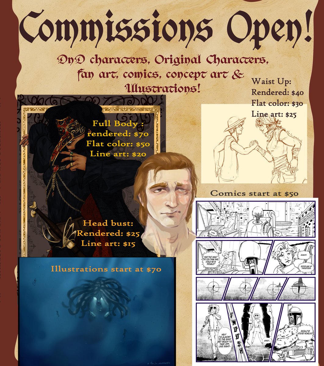 NEW COMMISSIONS MENU!! Commissions are open!!  

#commissionsmenu #commission #commissionsopen #digitalart #art #fanart #comic #starwars #onepiece #fullbody #drawing #artistsoninstagram #artistforhire #portrait #illustration