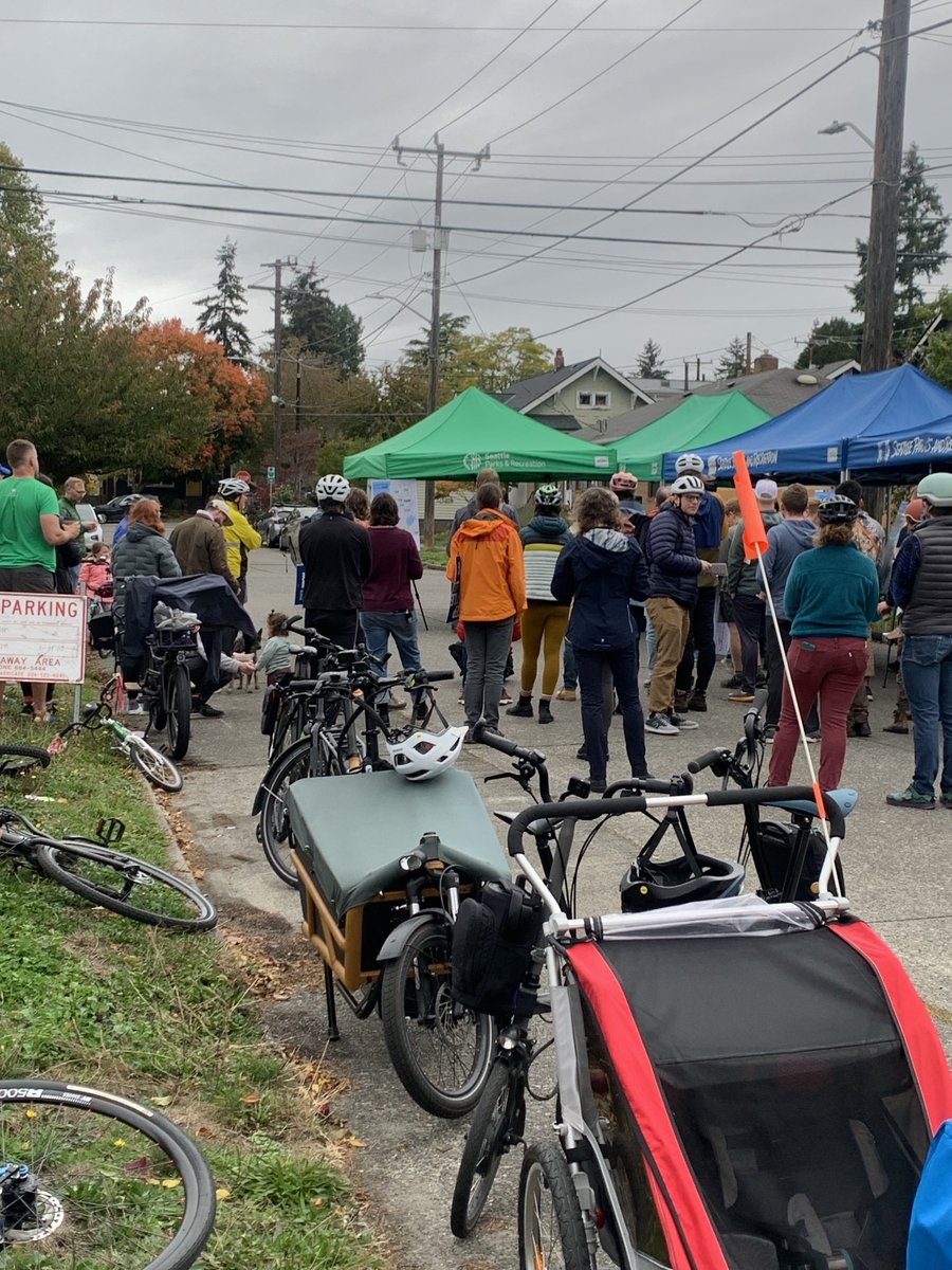 So many people out at the opening of a new greenway in Seattle/Ballard. Many neighbors are thrilled at the change. This 6th Ave NW community greenway will connect neighborhoods so people can walk and roll safely.