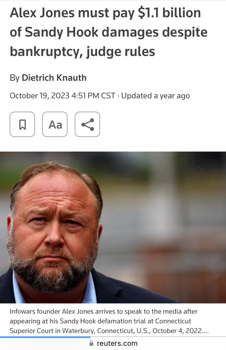 molinafm's tweet photo. Alex Jones, condenado después de difundir sostenidamente bulos contra las familias y víctimas de la matanza escolar de Sandy Hook, achaca «condiciones de guerra civil», elogiando la #desinformación que esparce y el activismo político de Elon Musk.
#InfoDisorders #TwitterMusk https://t.co/ljG0gsgn4u