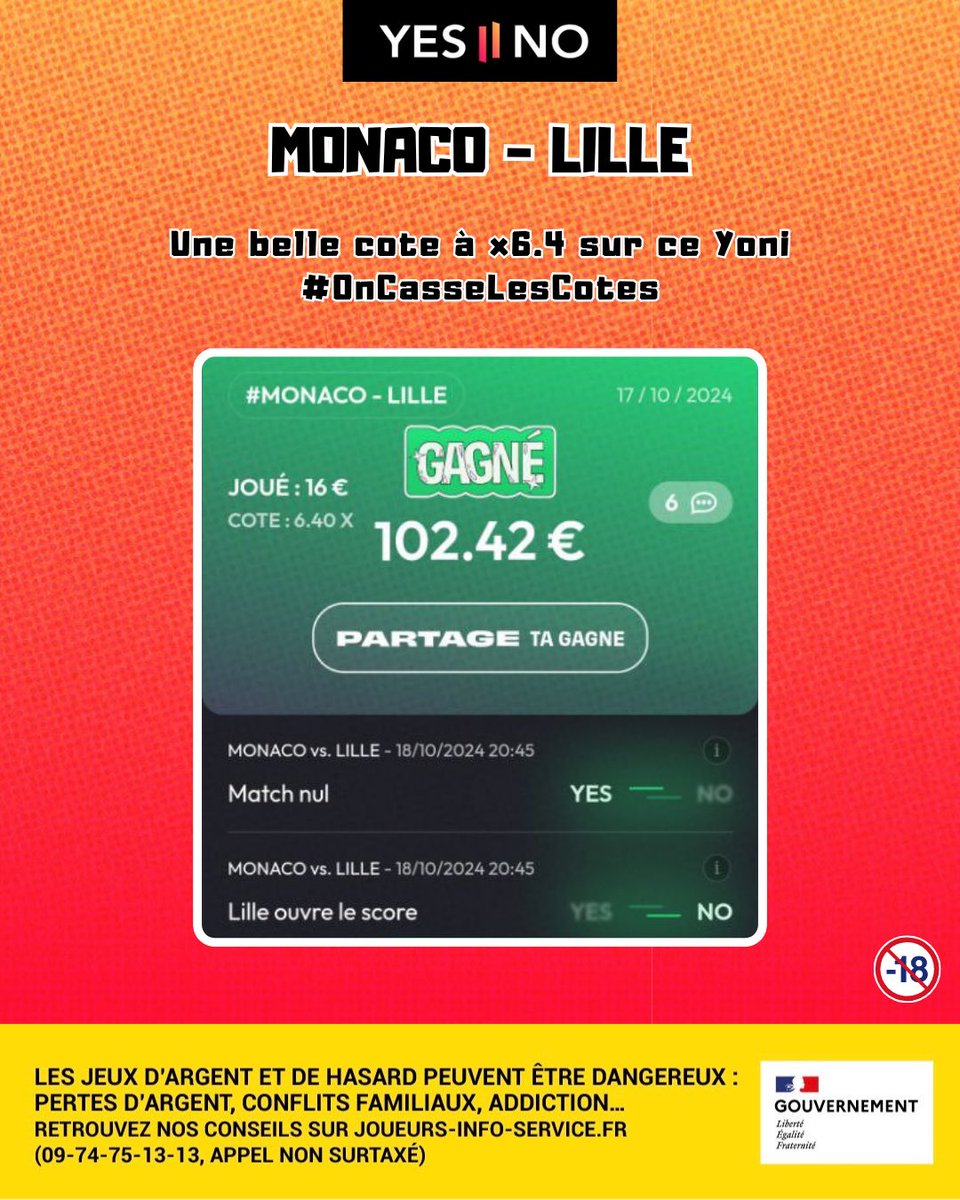 yesorno_jeu's tweet photo. #OnCasseLesCotes 🔥

Qui a chopé la cote à x6.4 sur ce Yoni ? 🤑

Viens jouer avec nous sur YESorNO ! Lien en bio📱 https://t.co/TH9fbnci8z