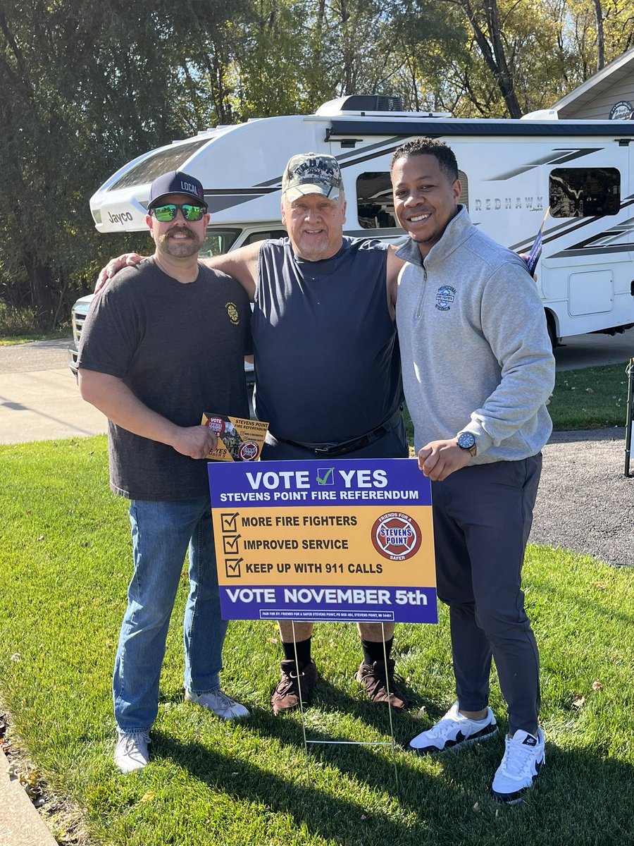 Here with Stevens Point Fire Fighters - IAFF Local 484 helping them Canvass for the referendum on Nov. 5th to add 9 more Fire Fighters! Found a Trump supporter who also supports his local Fire Fighters! <a href="/IAFFofficial/">International Association of Fire Fighters</a> <a href="/PFFW/">Professional Fire Fighters of Wisconsin</a> <a href="/IAFF5TH/">IAFF 5TH DISTRICT</a>